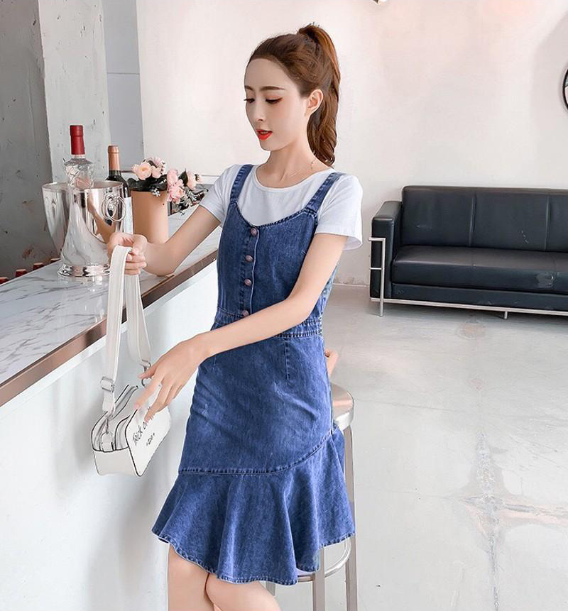 ĐẦM YẾM JEAN 2 DÂY ĐUÔI CÁ XÉO 